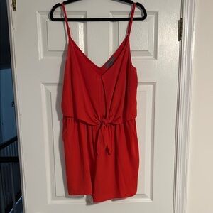 Red Sleeveless Tie-Front Romper